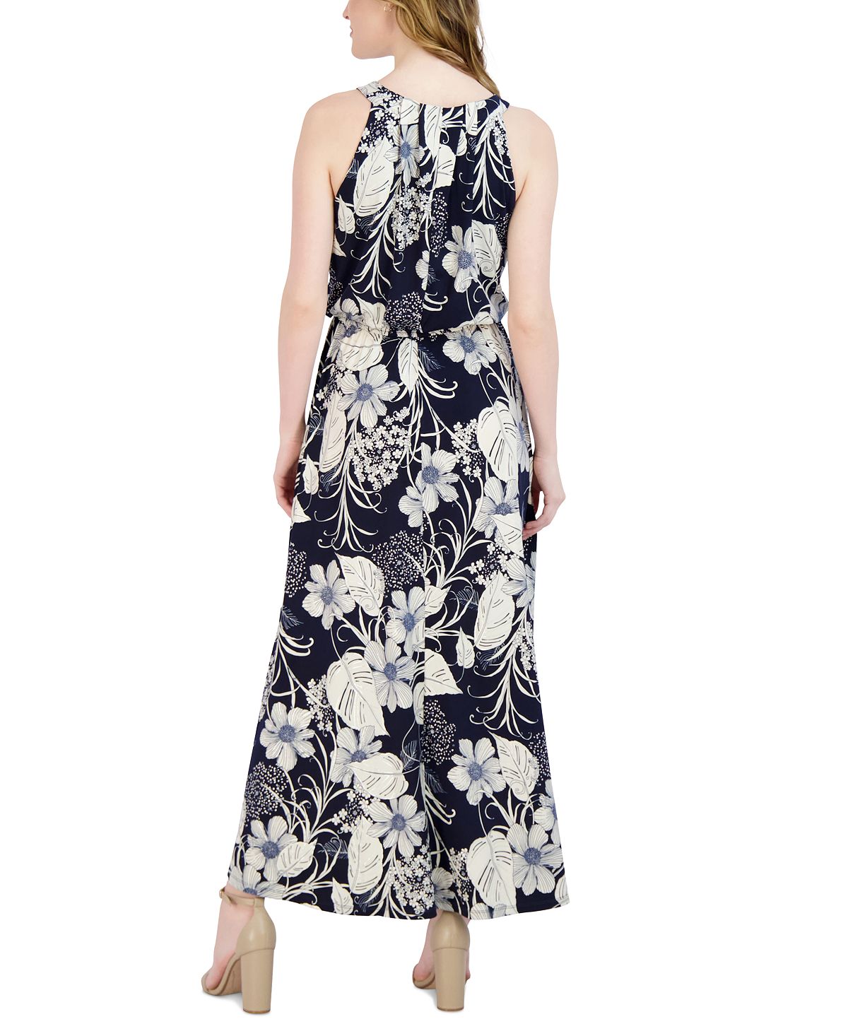 Robbie Bee Women's Pleated Neck Maxi Dress Blue Size Petite Large