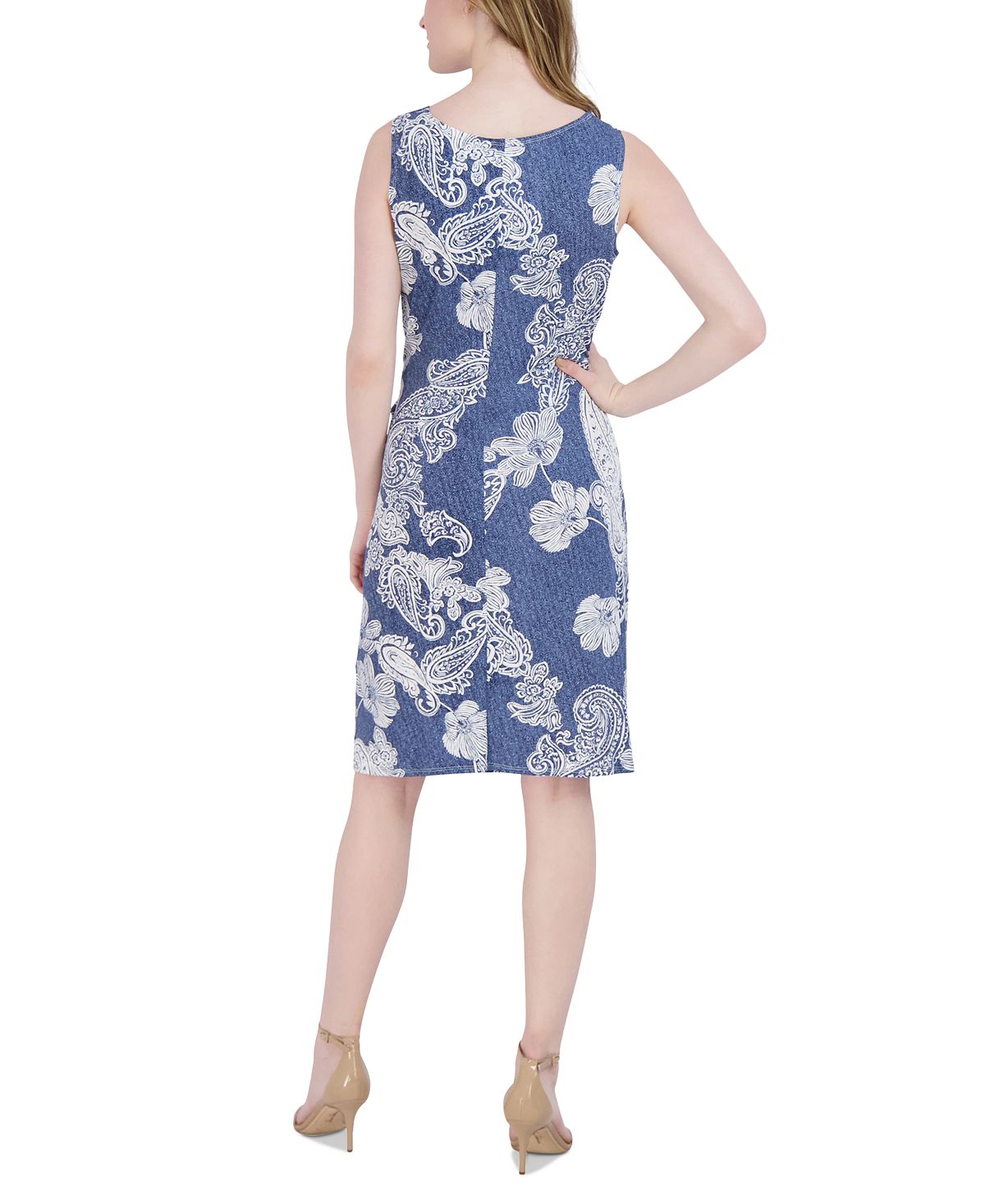 Robbie Bee Women's Paisley Print Side Tie Dress Blue Size Petite Small