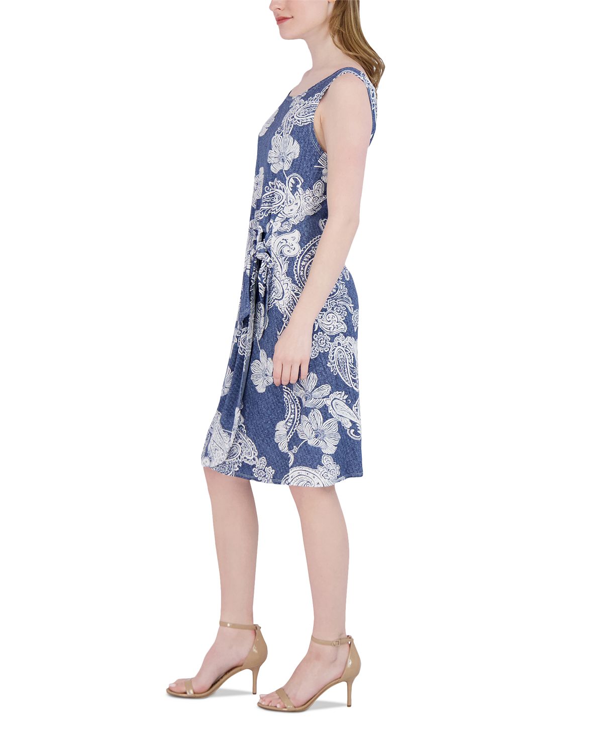 Robbie Bee Women's Paisley Print Side Tie Dress Blue Size Petite Small