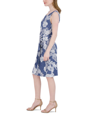 Robbie Bee Women's Paisley Print Side Tie Dress Blue Size Petite Small