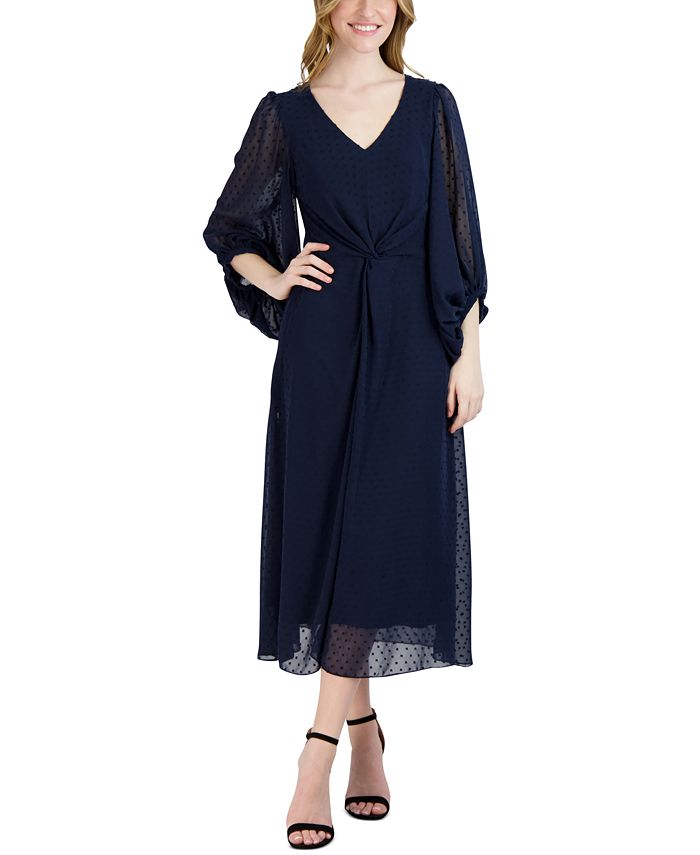 Donna Ricco Women's Clip Dot Midi Dress Blue Size 16