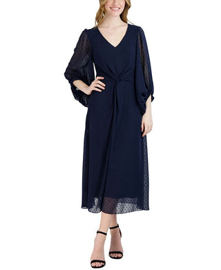 Donna Ricco Women's Clip Dot Midi Dress Blue Size 16