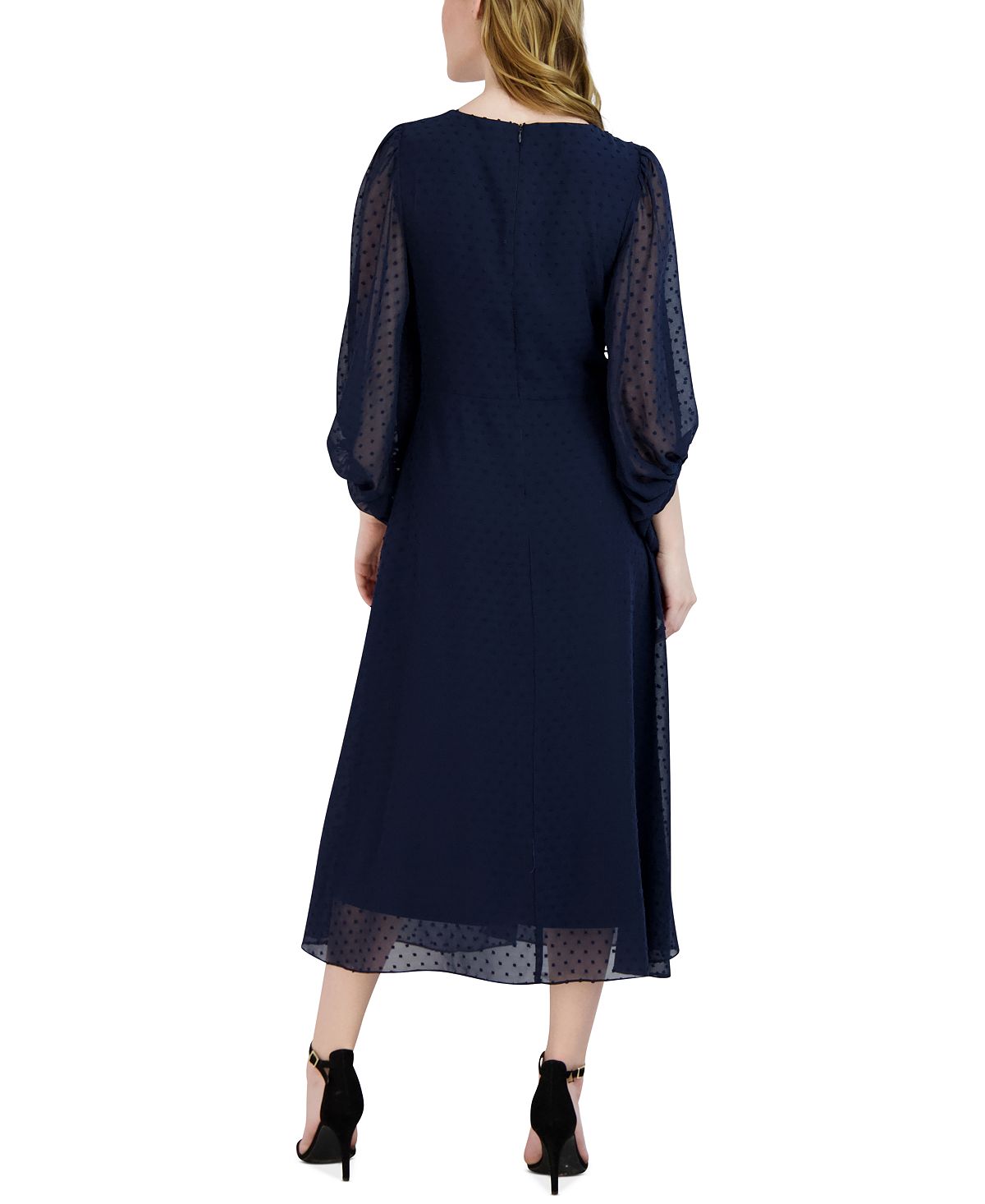 Donna Ricco Women's Clip Dot Midi Dress Blue Size 16