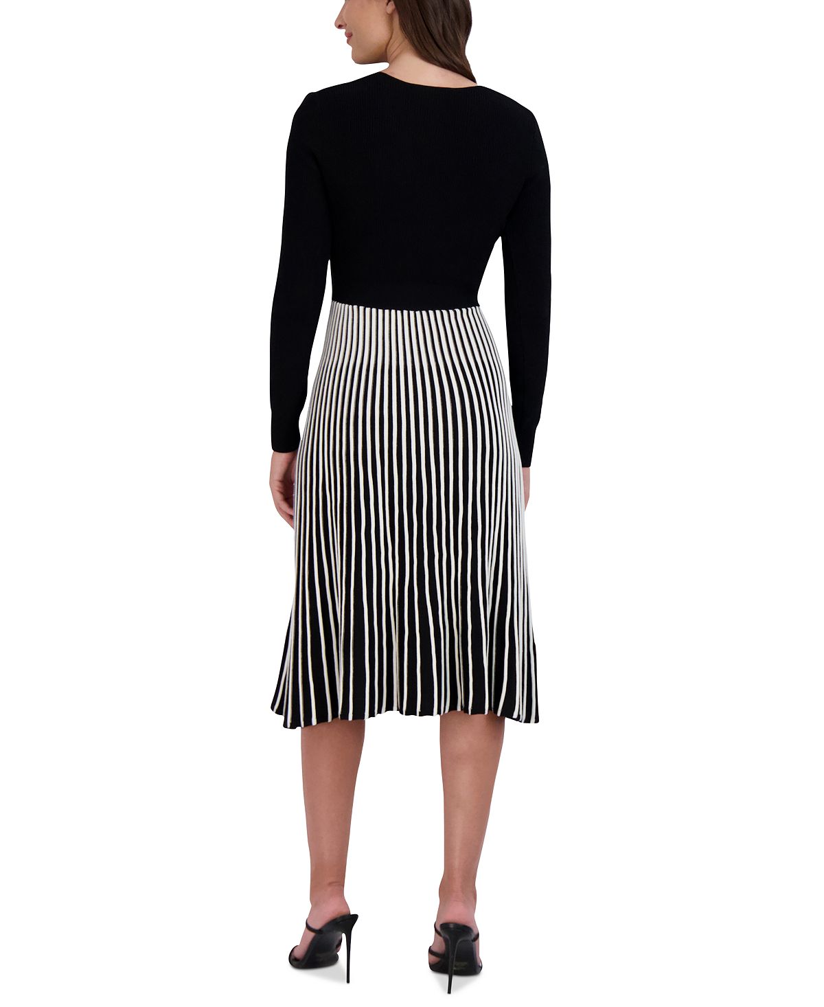 Robbie Bee Women's Two Tone Belted Sweater Dress Black Size Small