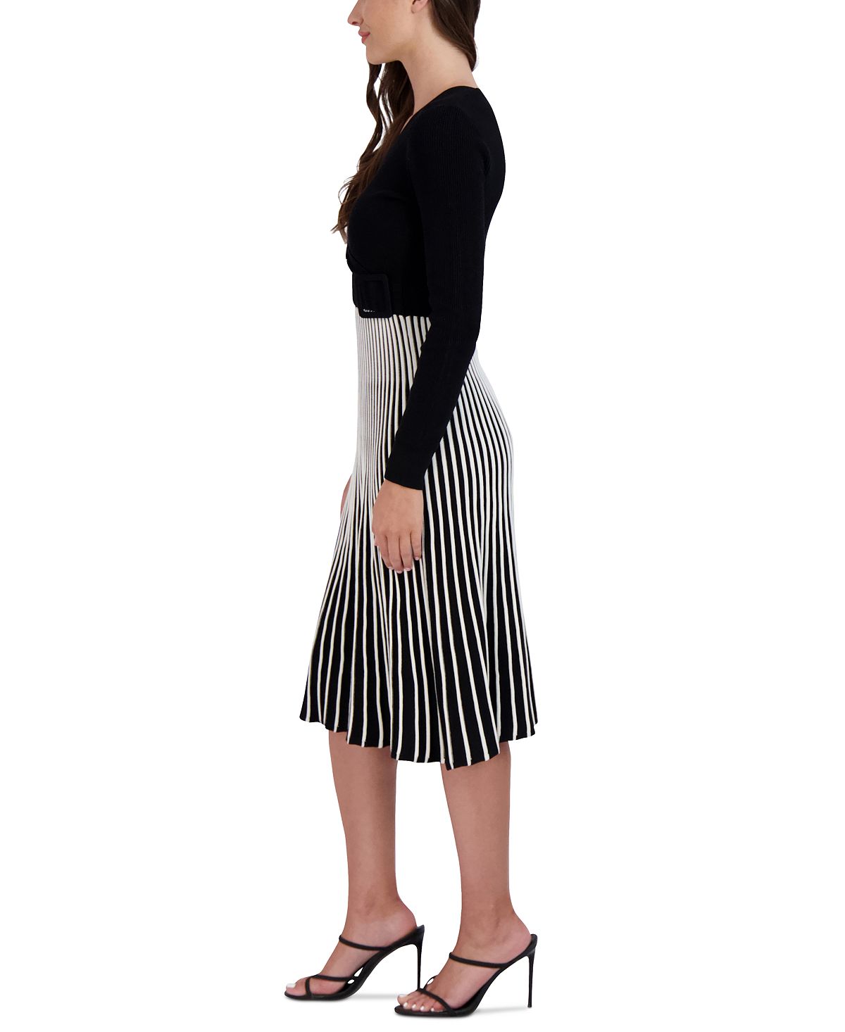 Robbie Bee Women's Two Tone Belted Sweater Dress Black Size Small