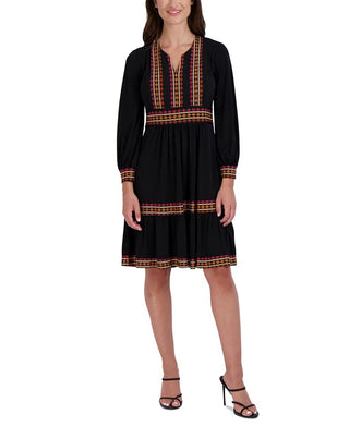 Robbie Bee Women's Contrast Trimmed Tiered Jersey Dress Black Size Petite Large