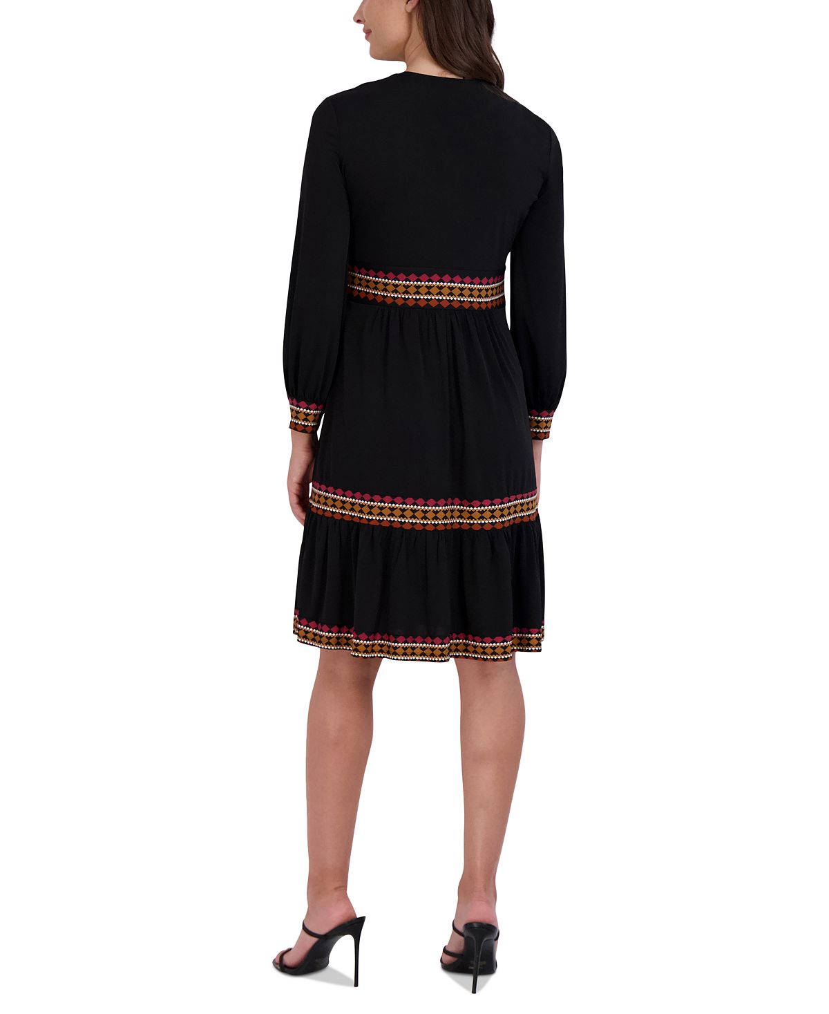 Robbie Bee Women's Contrast Trimmed Tiered Jersey Dress Black Size Petite Large