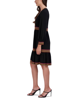 Robbie Bee Women's Contrast Trimmed Tiered Jersey Dress Black Size Petite Large
