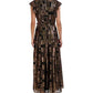 Donna Ricco Women's Metallic Flutter Sleeve Maxi Dress Black Size 14