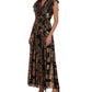 Donna Ricco Women's Metallic Flutter Sleeve Maxi Dress Black Size 14