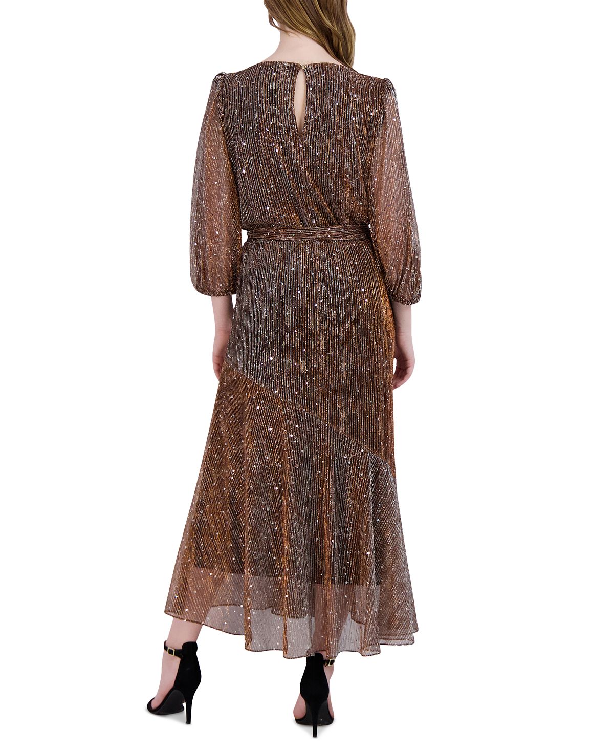 Donna Ricco Women's Sequined Plisse Fit & Flare Dress Brown Size 16