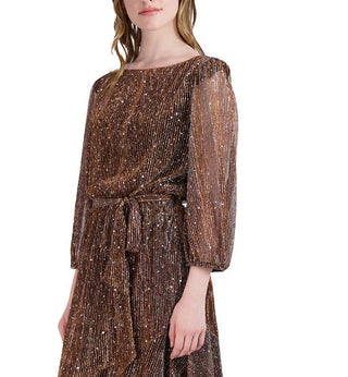 Donna Ricco Women's Sequined Plisse Fit & Flare Dress Brown Size 16