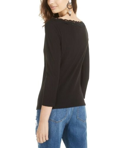 American Rag Junior's Lace Trim Top Black  Size Medium