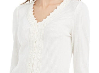 American Rag Junior's Lace Trimmed Button Front Top White Size XX-Large