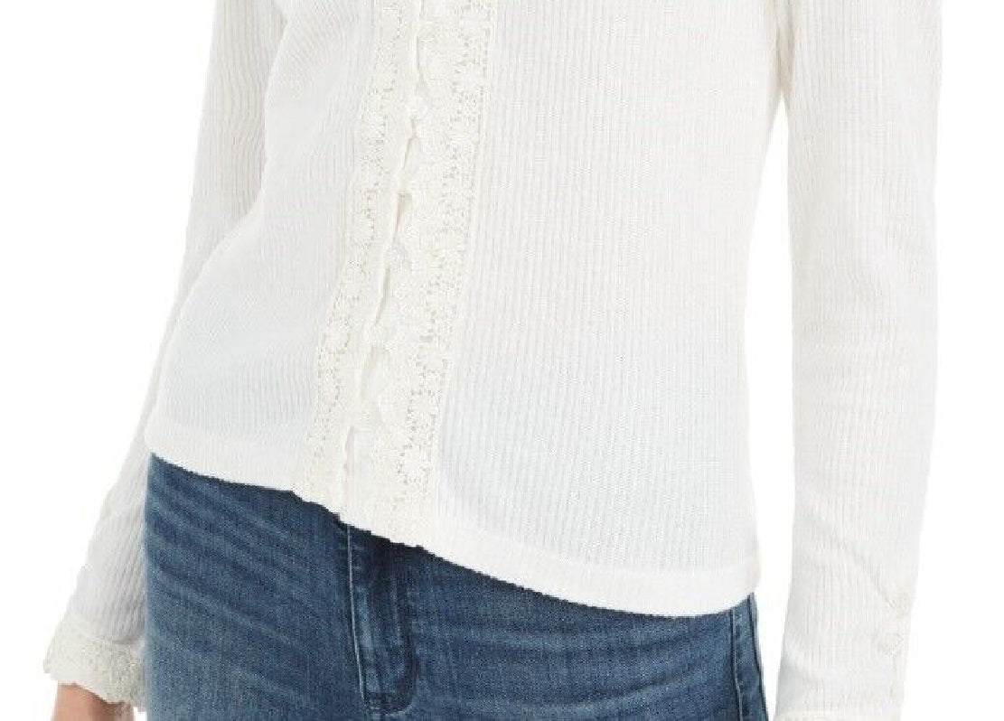 American Rag Junior's Lace Trimmed Button Front Top White Size XX-Large