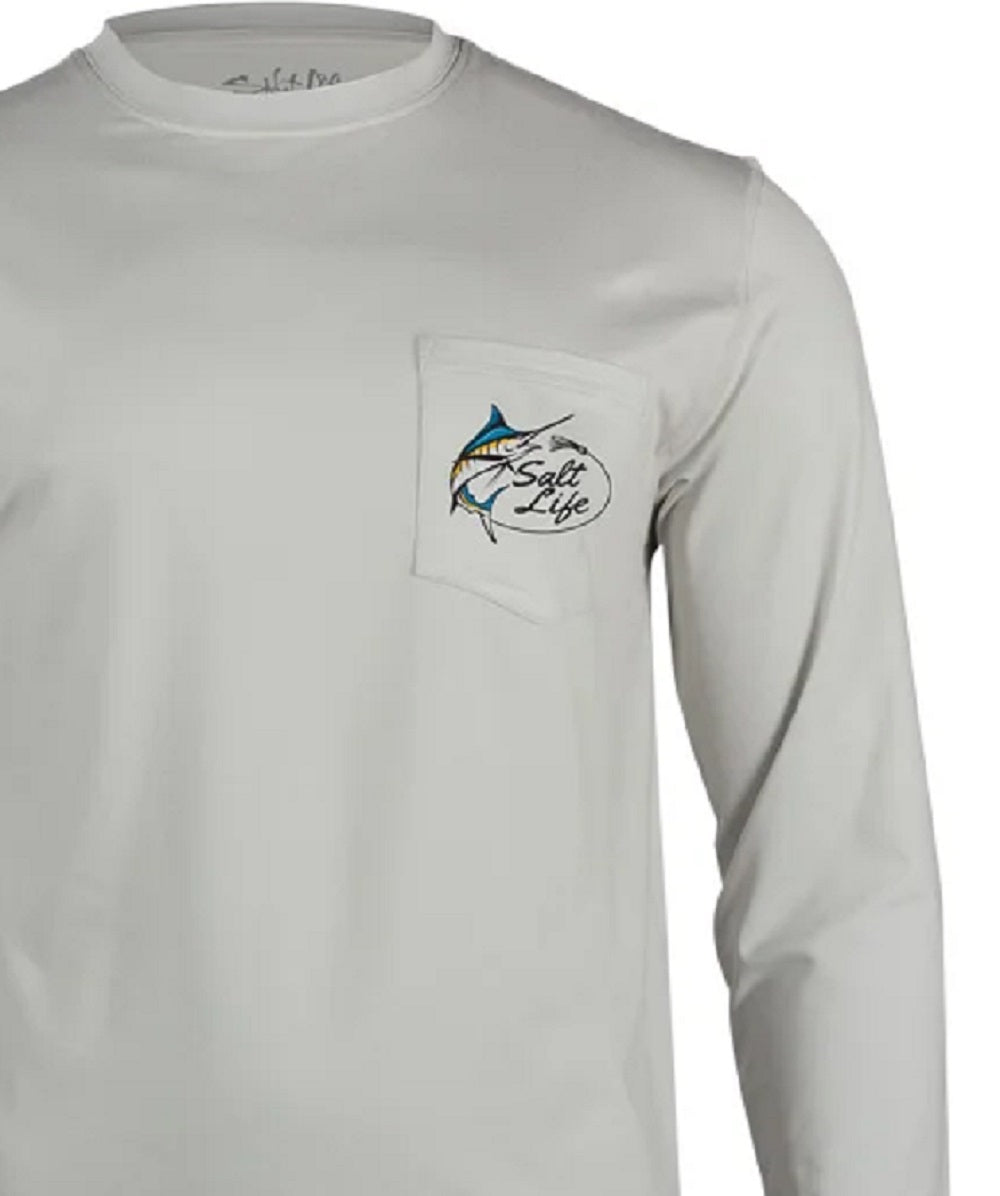 Salt Life Men's Marlin Lure Performance Long Sleeve T-Shirt Gray Size Large