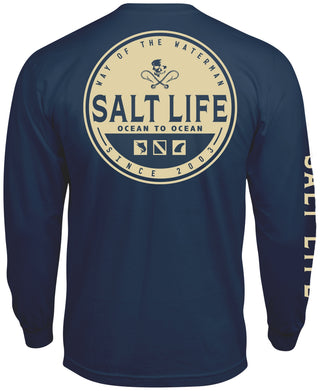 Salt Life Men's Ocean to Ocean Long Sleeve T-Shirt Blue Size Small