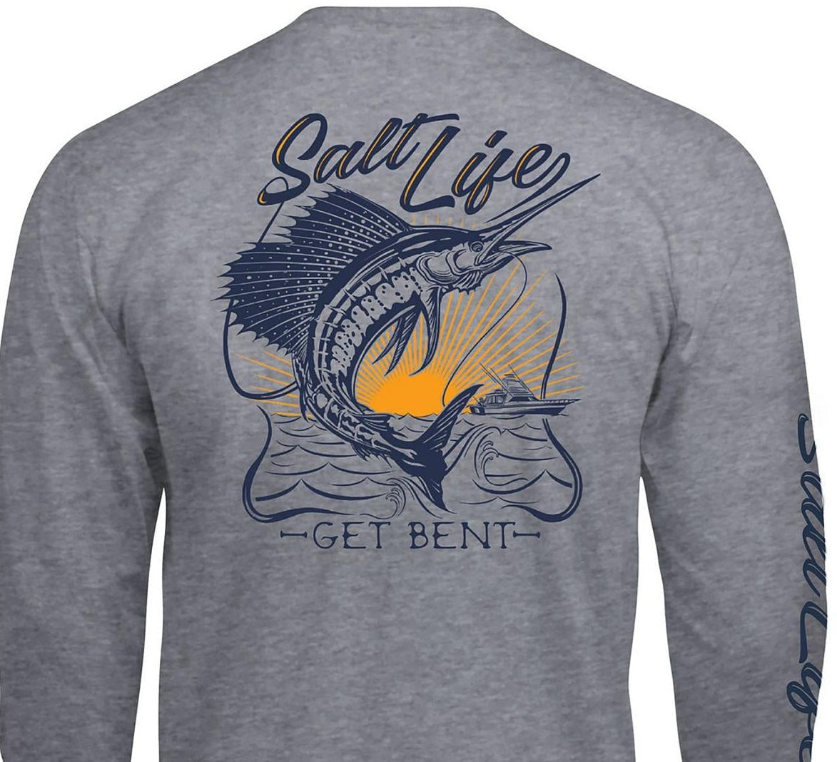 Salt Life Men's Golden Hour Logo Graphic Long Sleeve Pocket T-Shirt Gray