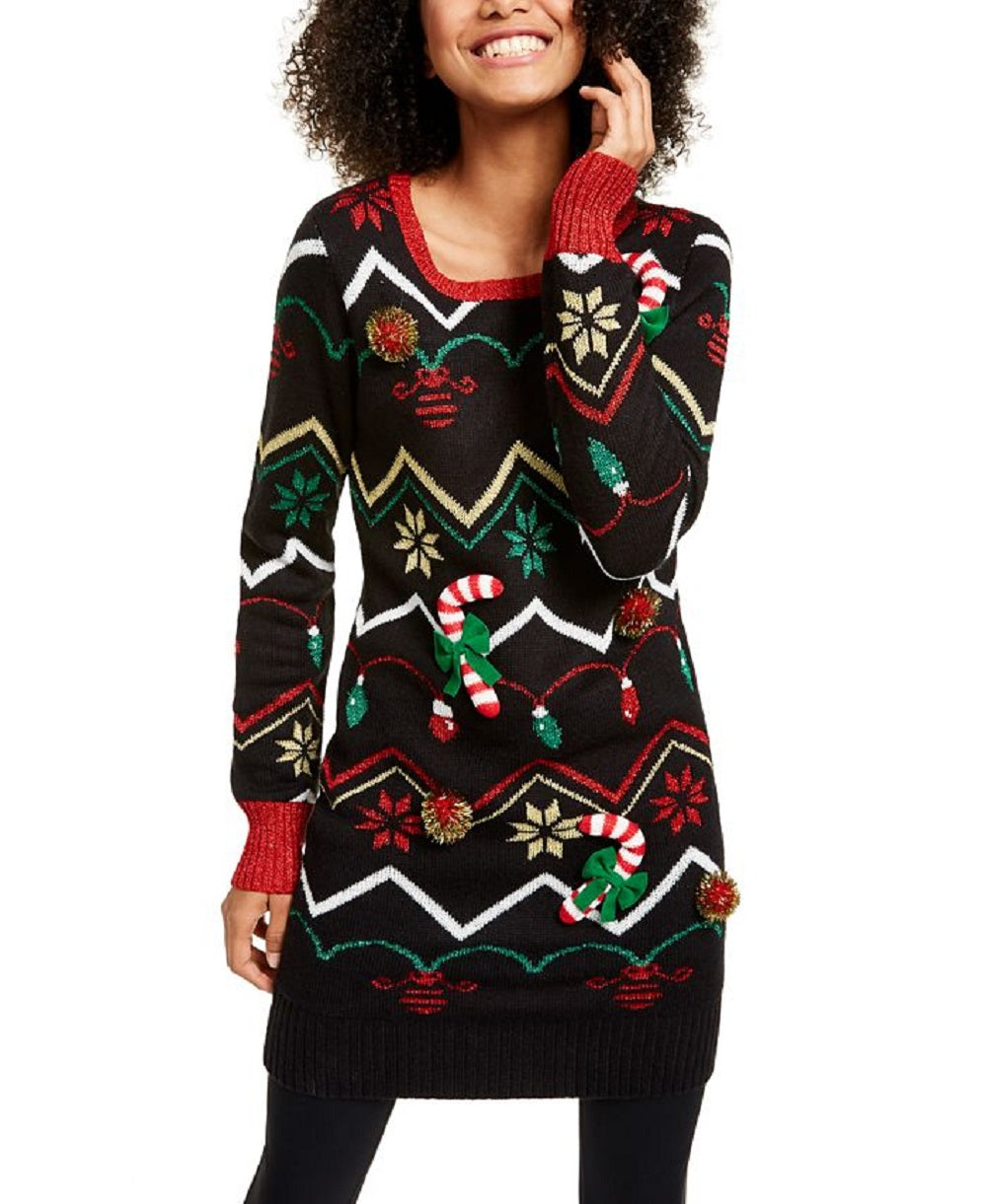 Hooked Up By IOT Women's Holiday Pullover Sweater Black Size Large
