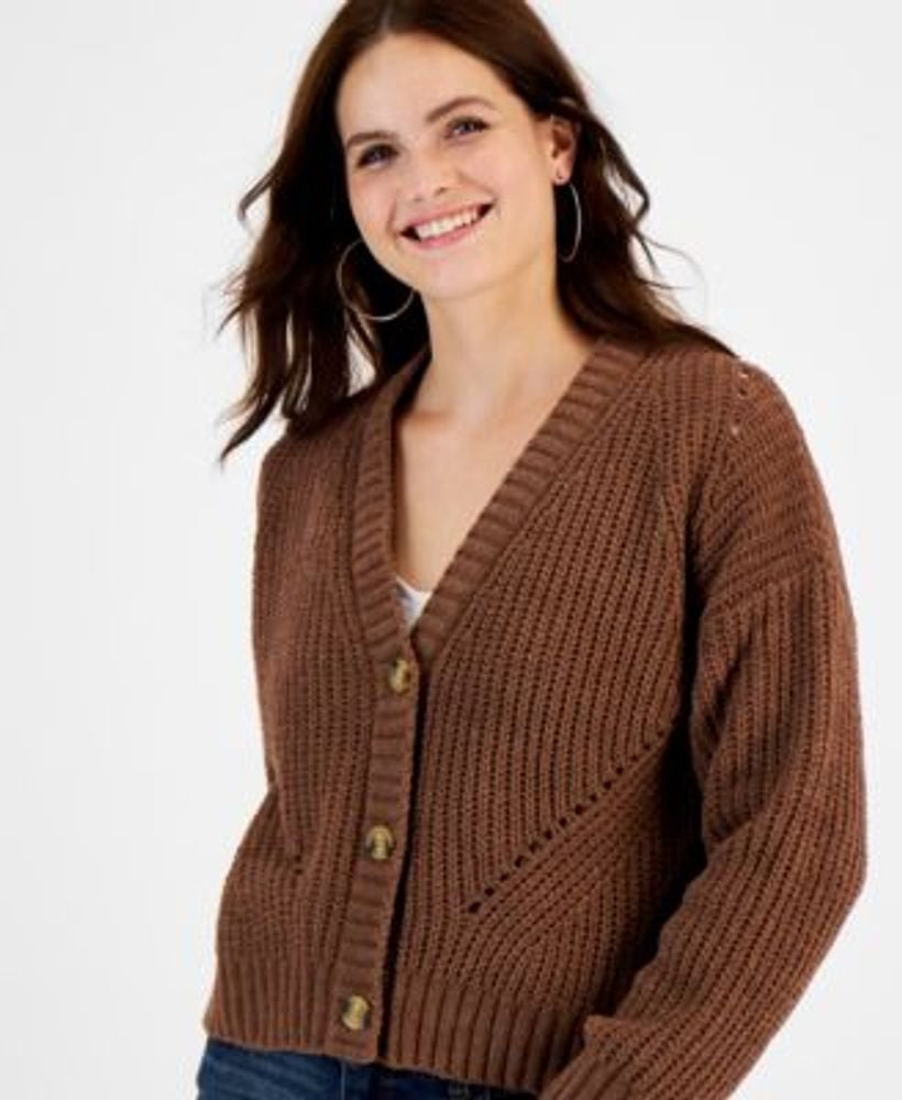 Hooked Up By Iot Junior's Button Front Cardigan Brown Size S