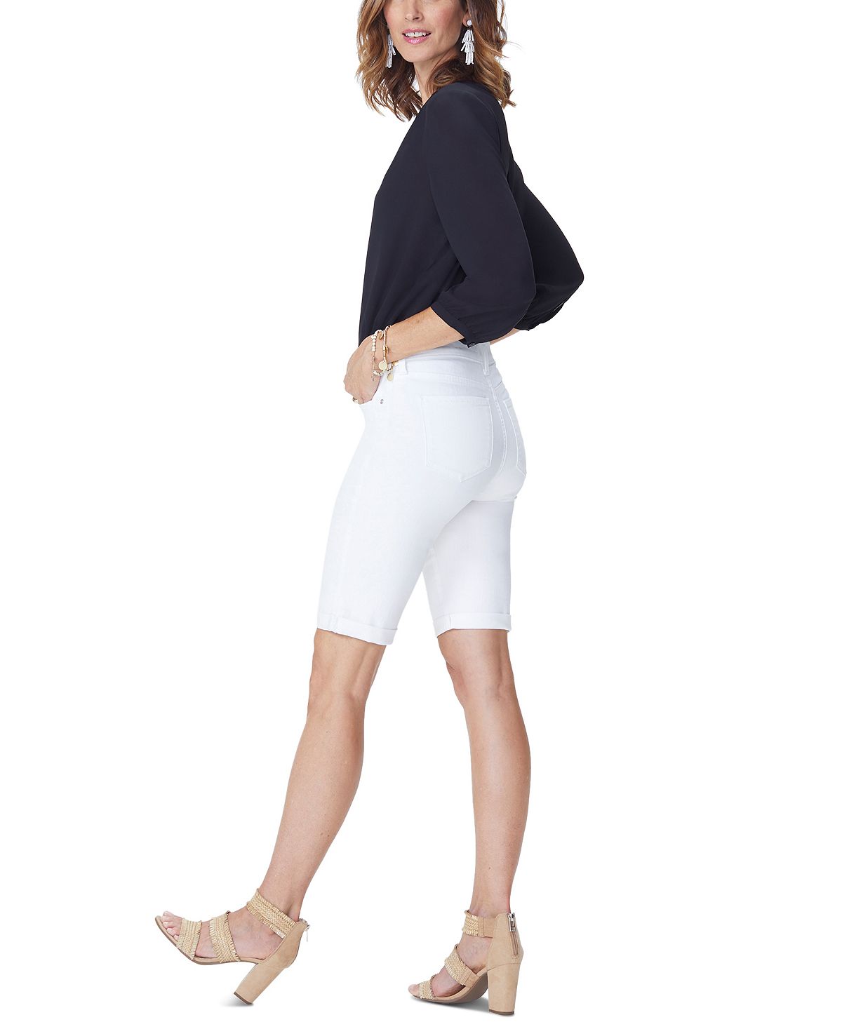 NYDJ Women's Rolled Cuff Shorts White Size 8