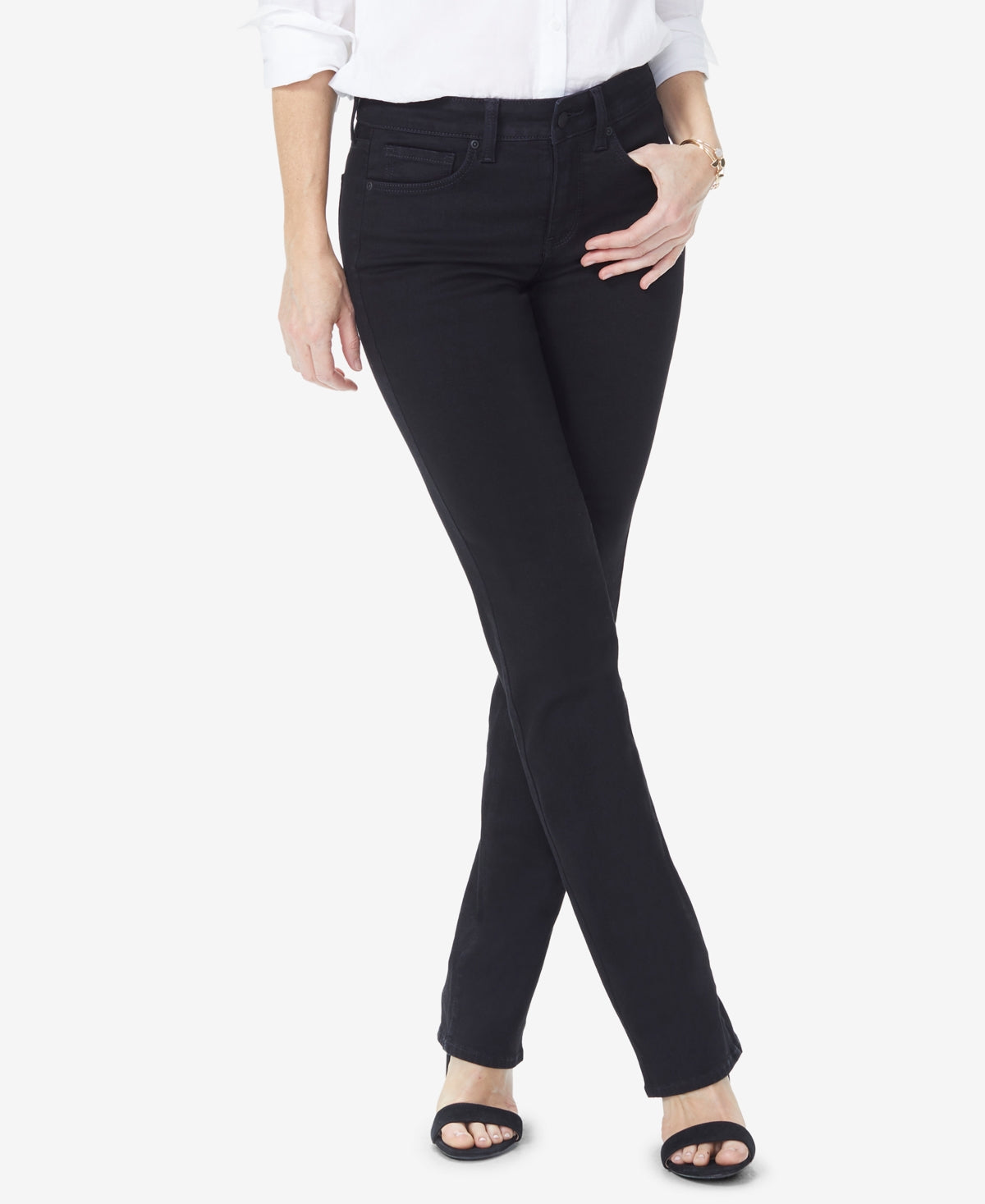 NYDJ Women's Marilyn Tummy-Control Straight-Leg Jeans Black Size 12Petite