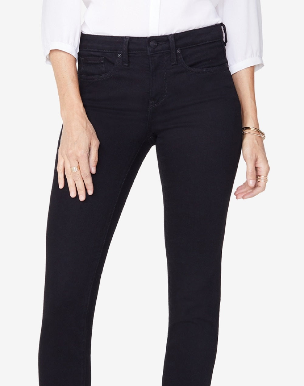 NYDJ Women's Sheri Tummy-Control Slim-Leg Jeans Black Size 14 Petite