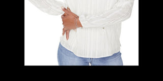 NYDJ Women's Hayward Stripe Regular Peasant Blouse -White  Size Medium