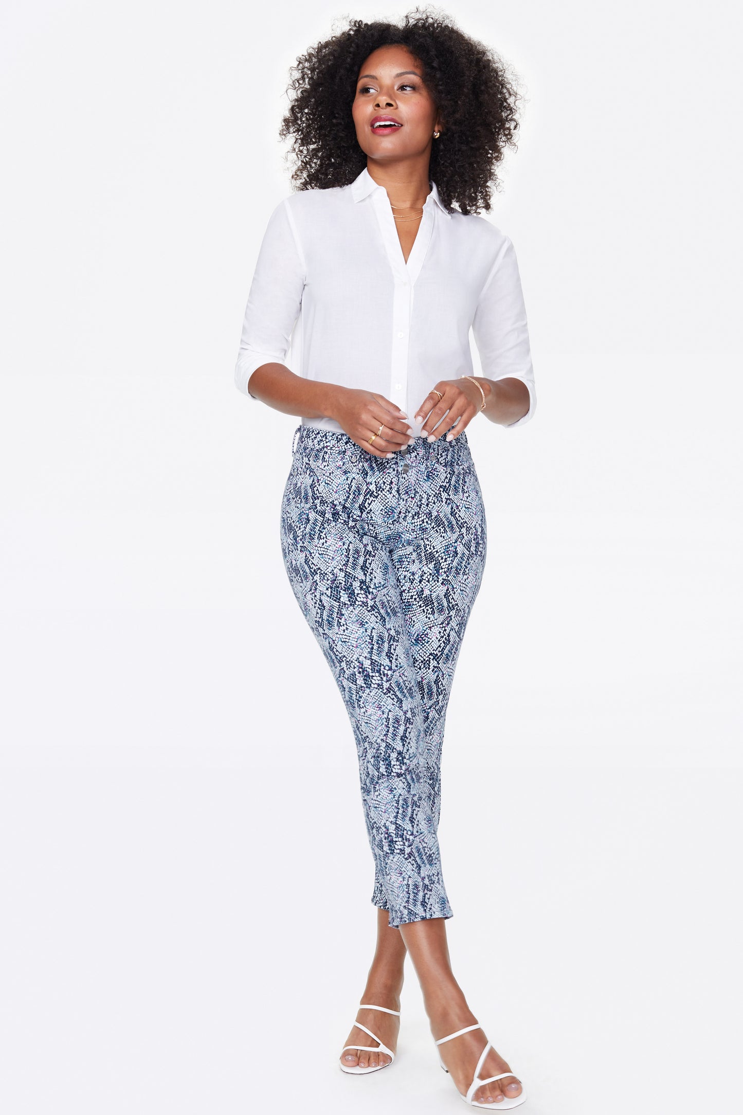 NYDJ Women's Sheri Animal Print Mid Rise Slim Jeans Blue Size 4