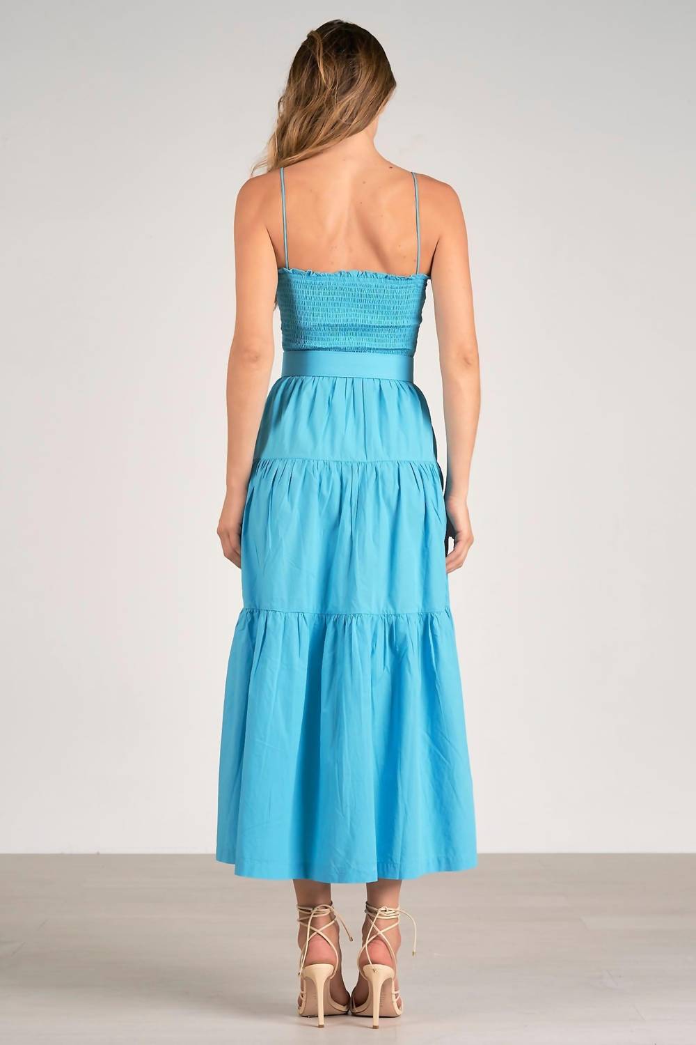 Elan - Jillian Smocked Belted Midi Dress