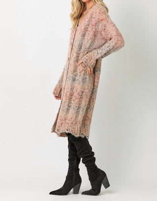 Mystree - Midi Length Distressed Multicolor Yarn Sweater