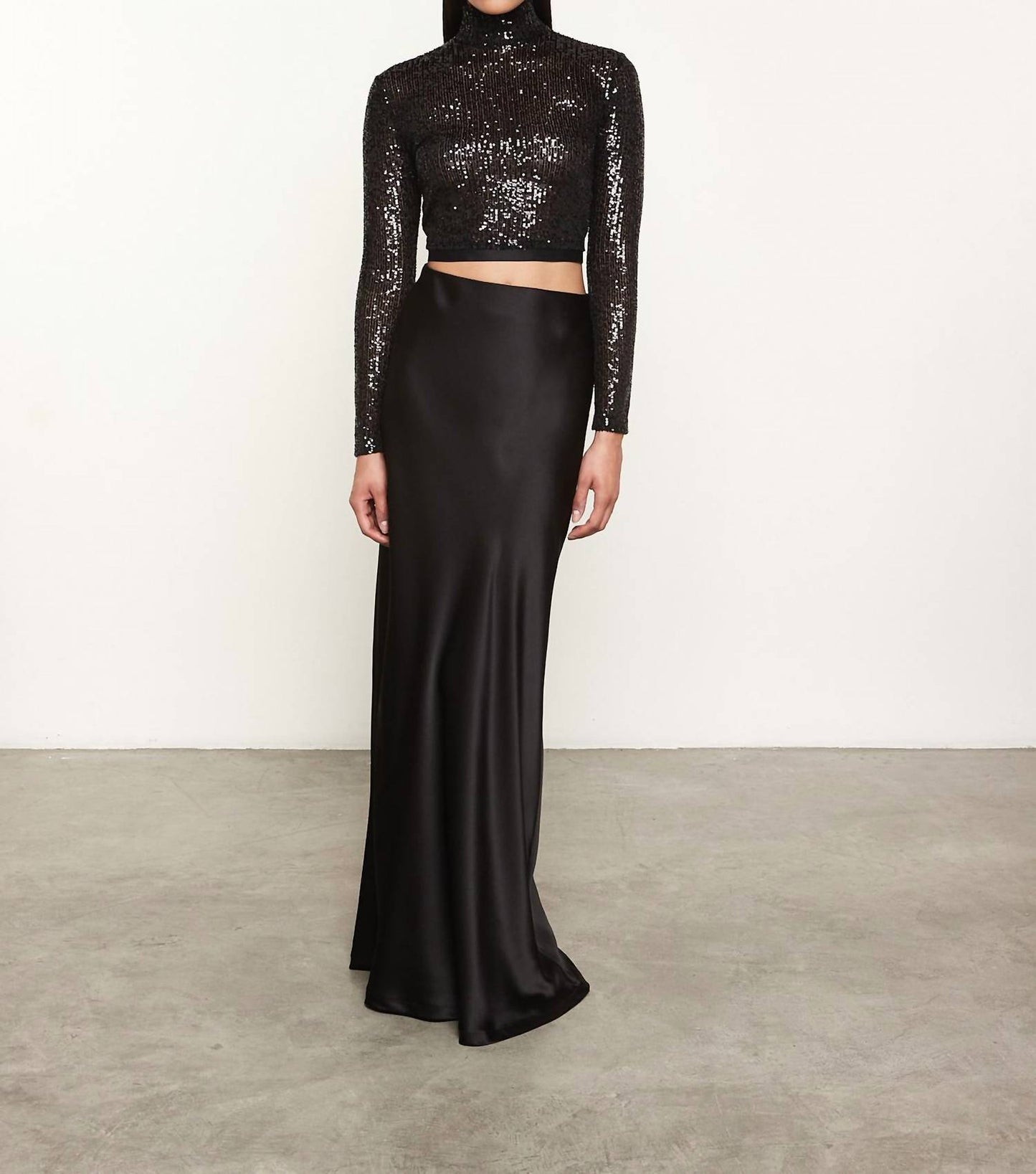 Enza Costa - SEQUIN CROPPED LONG SLEEVES MOCK NECK
