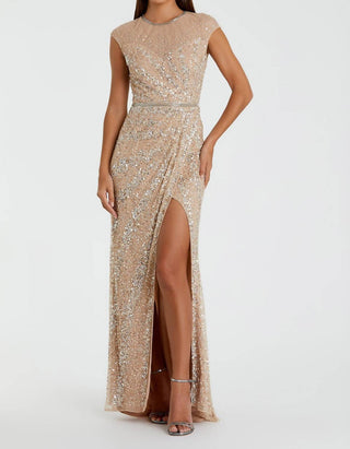 Mac Duggal - Embellished Illusion High Neck Cap Sleeve Gown