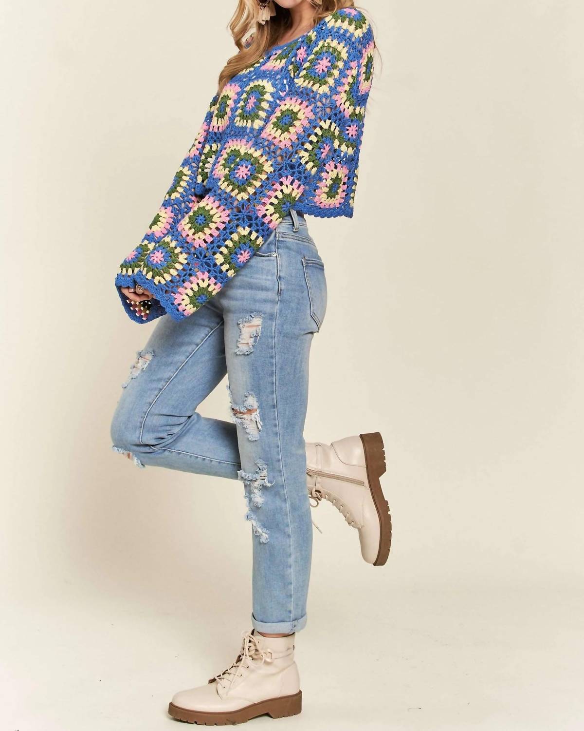 Trendsi - Adora Multicolor Crochet Crop Top