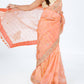 Zaalima Fashion - Peach Striped Organza Saree With Golden Embroidery