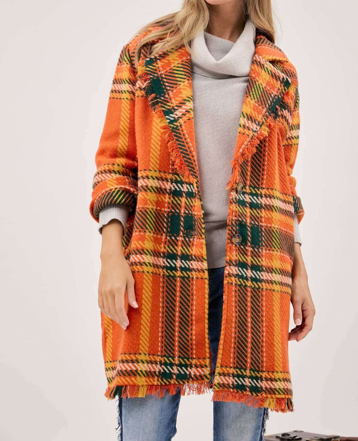Davi & Dani - Plaid Button Front Jacket