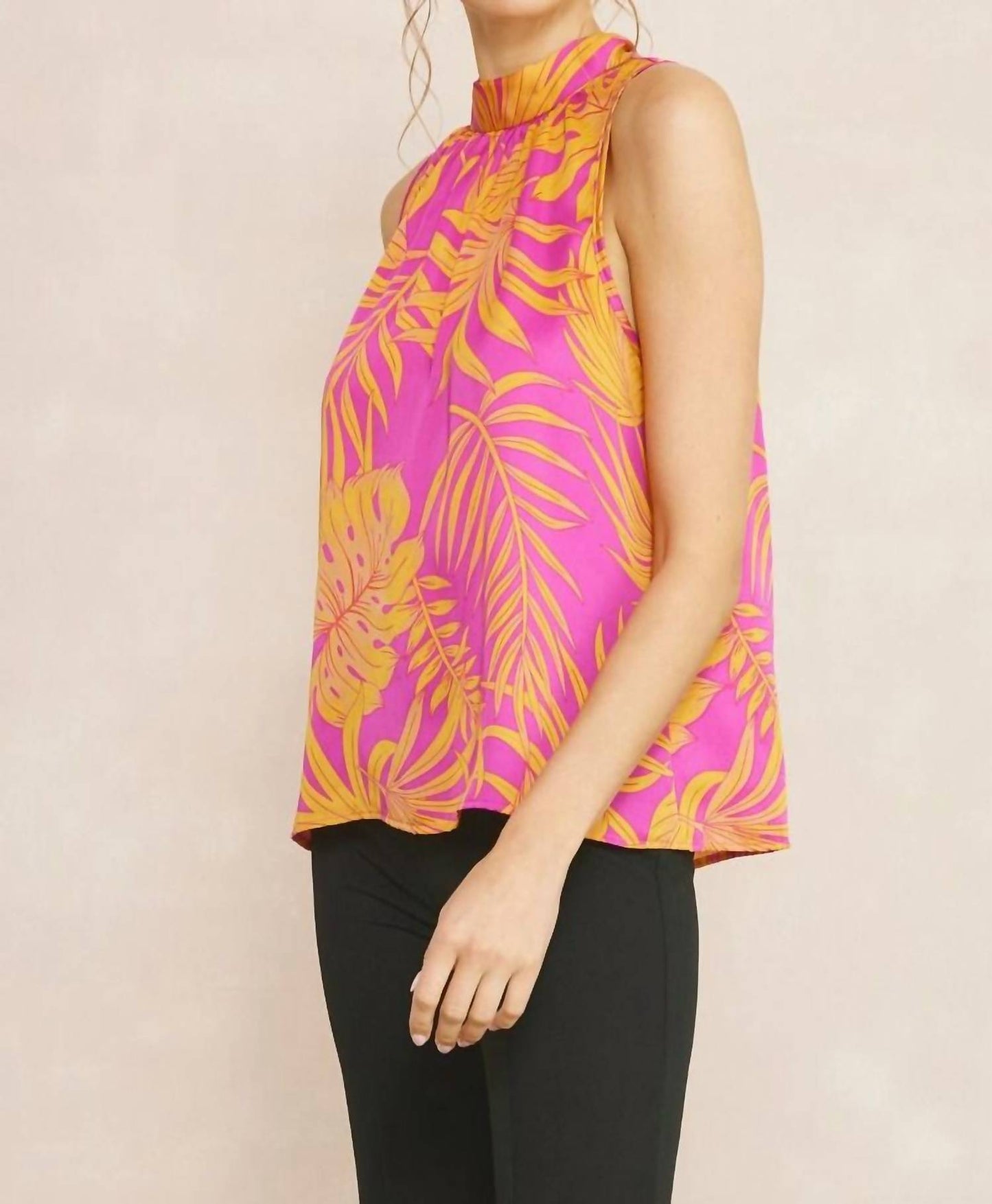 Entro - Tropical Leaf Print Halter Top