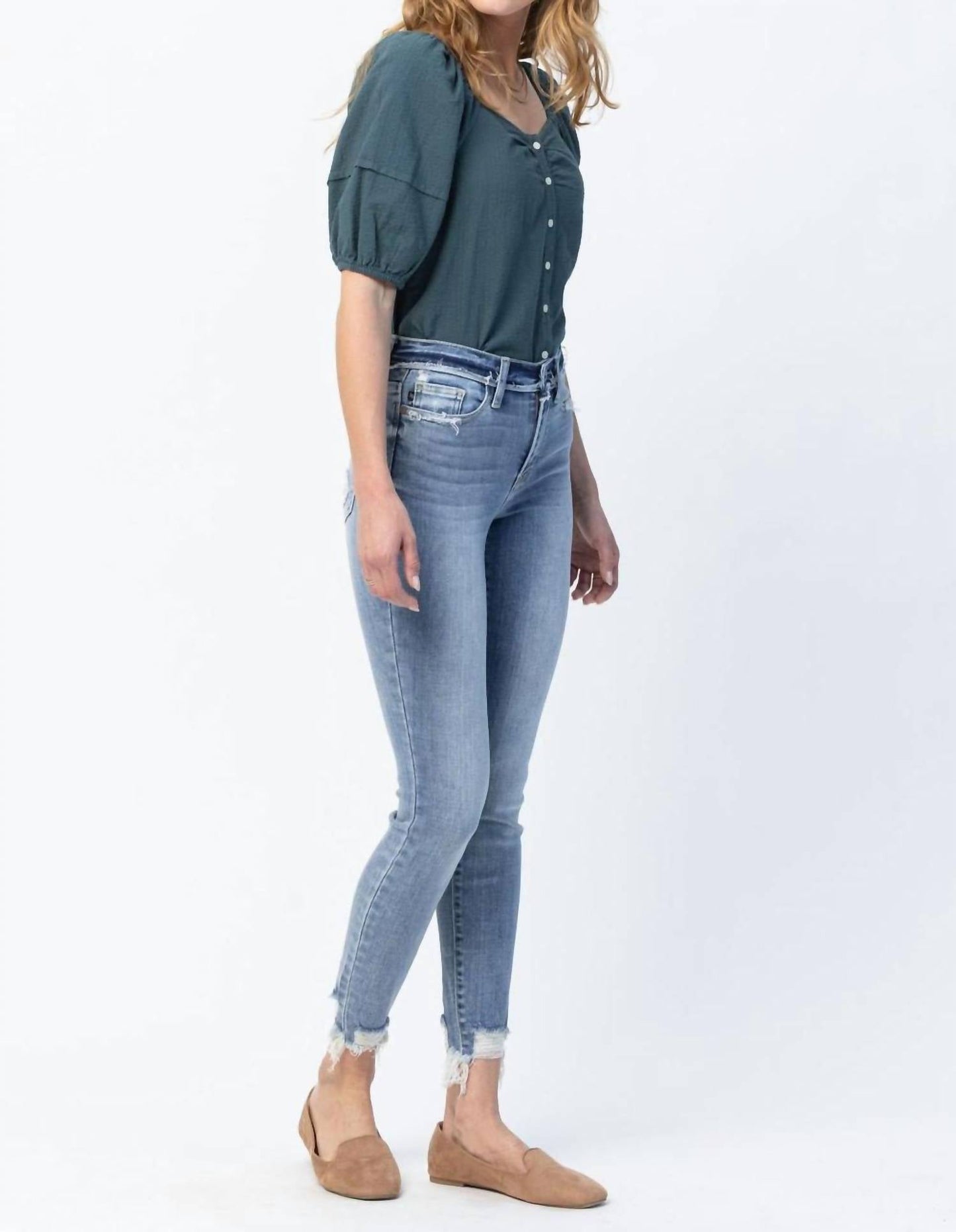 Judy Blue - Mid Rise Release Waistband Detail Skinny Jeans