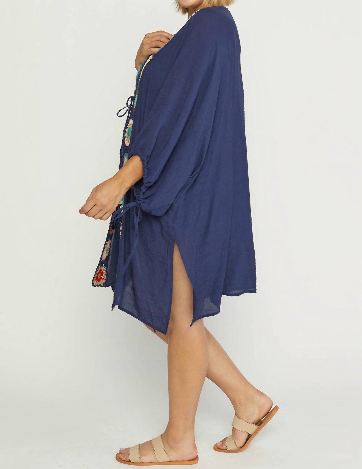 Entro - Crochet Trim Open Front Kimono