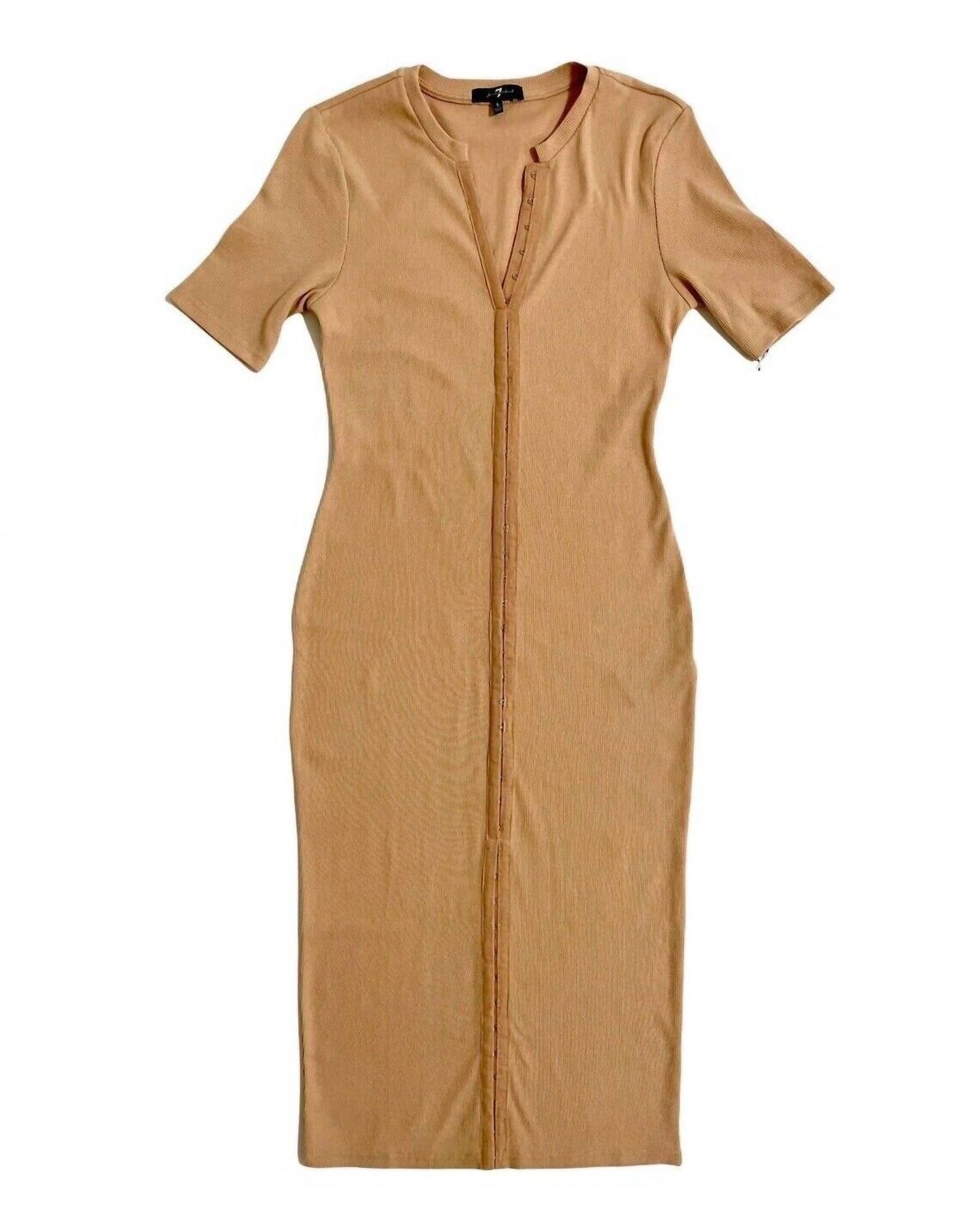 7 For All Mankind - Bodycon Ribbed Short Sleeve Midi Dress