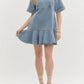 Entro - Denim V-neck Ruffled Mini Dress