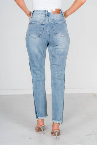 Judy Blue - Side Panel Detail & Hi-lo Fray Hem High Waisted Jean