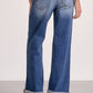 Elan - Cuffed Bottom Denim Wash Wide Leg Jeans