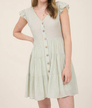 Blu Pepper - Stripe V Neck Button Down Tiered Mini Dress
