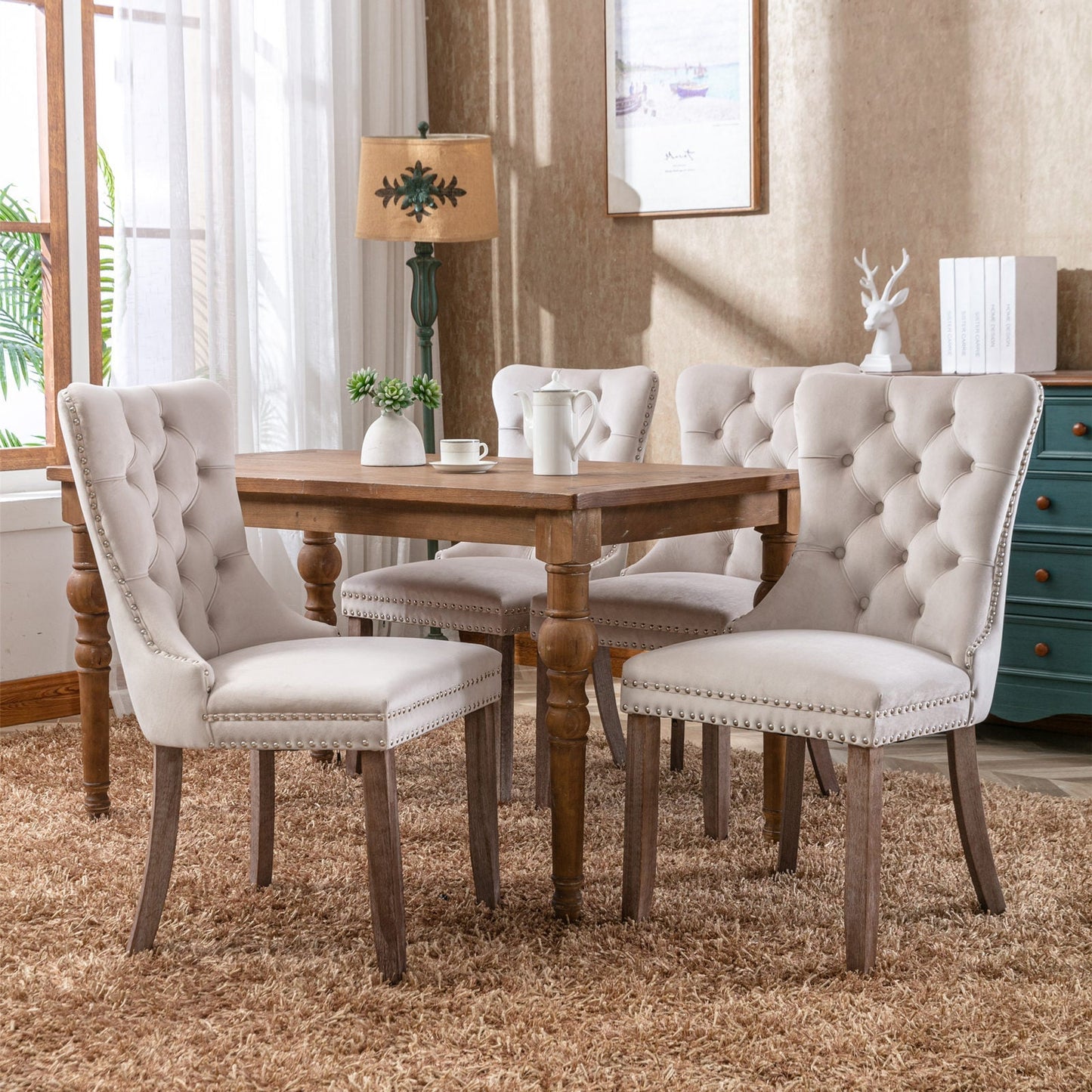 Nikki Collection Modern Velvet Upholstered Dining Chair Set