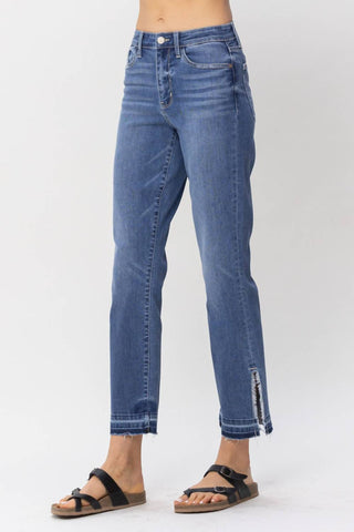 Judy Blue - High Waist Fray Slit Release Hem Straight Denim Jeans