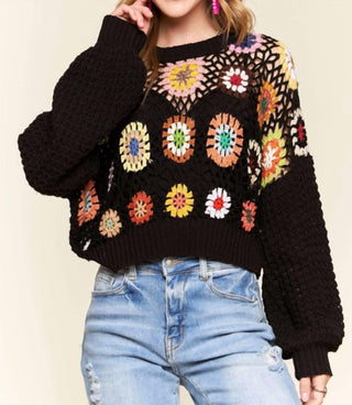 Adora - Crochet Crop Sweater Knit Top