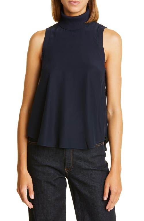 Cinq à Sept Lonny Sleeveless Turtleneck Silk Top in Navy, Size Small