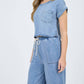 Blu Pepper - Washed Chambray Boat Neck Short Sleeve Crop Top