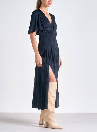 Elan - V-Neck Tiered Maxi Short Sleeve Dress